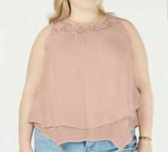 Style &amp; Co Women&#39;s Plus Size Lace-Yoke Crochet-Trim Tiered Top, Crushed Petal 2X - £13.05 GBP