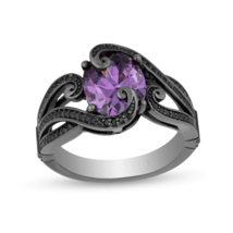 Enchanted Disney Ursula Oval Amethyst 1/4 CT.Black CZ Diamond in Silver rings - £87.00 GBP