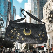Elliott Lucca Leather Weeve Woven Shoulder Bag Purse Tote Black Gold Har... - $950.37 MXN