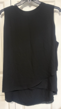 Chico&#39;s Size 4 Black Zipper Half Crepe Long Cross Tank Shirt Blouse Top NEW - $24.75