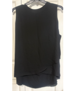 Chico&#39;s Size 4 Black Zipper Half Crepe Long Cross Tank Shirt Blouse Top NEW - $24.75