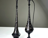 Vintage Pair of 13&quot; Minakari Black Gold Brass Etched Ewer &amp; Vase MCM Ind... - $36.00