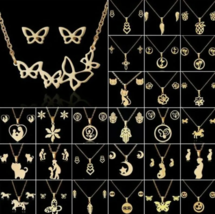 Stainless Steel Gold Jewelry Set Pendant Necklace Earrings Fashion Women... - $16.00