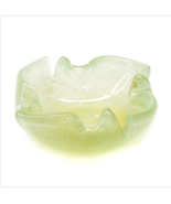 Candy Dish Bowl Green Yellow Gold Flakes Art Glass Folded Edge Vintage 6... - £29.02 GBP