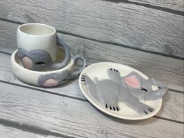 Antique 3 Pc Plates &amp; Cup w/ Elephant Handmade Ceramic - $18.81