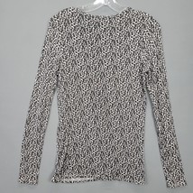 Sonoma Women Shirt Size S White Stretch Black Preppy Animal Long Sleeve Chic Top - £6.61 GBP