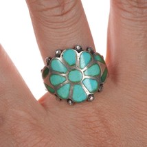 Sz9 Frank Vacit Zuni (1915-1999) Silver flush inlay turquoise ring - £337.30 GBP