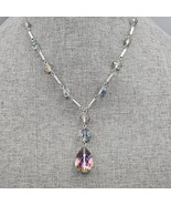 Vitrail Crystal Y Drop Necklace Silver Tone Purple Yellow Teardrop Blue ... - $559.32 MXN