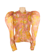 NWT Selkie The Emma Blouse in Woodstock Floral Print Sheer Organza Puff Sleeve 6 - £63.83 GBP