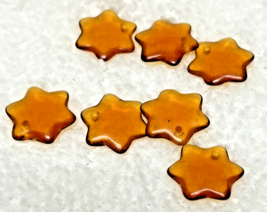 7 Older Golden Yellow 5/8th inch Star Shaped Glass Beads Top Drill Charm - $8.42