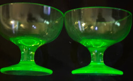 Uranium Glass Vaseline Low Sherbet Dessert Cups (2) Green Glass   3-1/8&quot;... - $22.00
