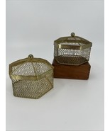 2 VNTG Hexagon Gold Metal Mesh Jewelry Trinket Box W/Decorative Ball Fin... - $276.04 MXN