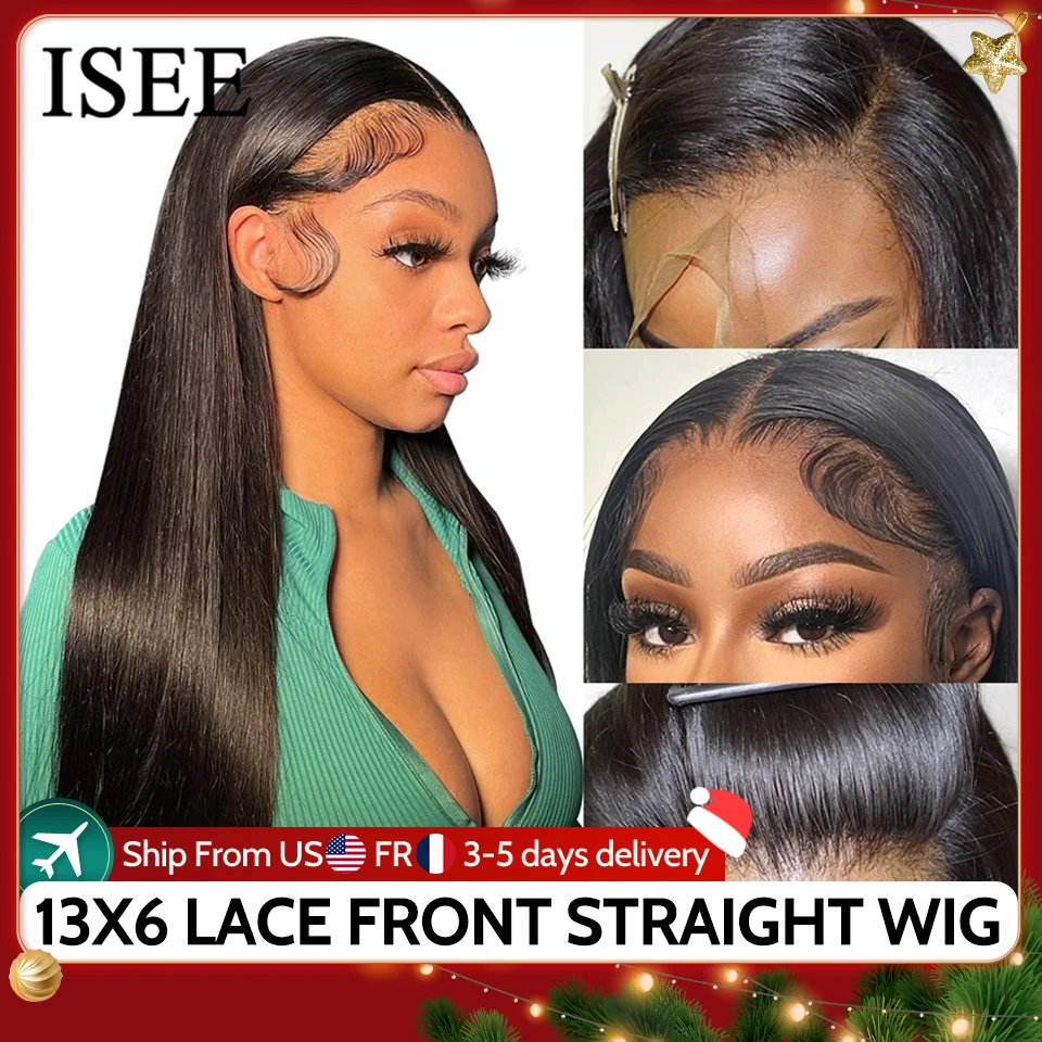 ISEE HAIR 13x6 HD Lace Frontal Wigs Human Hair Straight Full Lace Front Wigs F - £114.47 GBP+