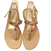 Positano Metallic Gold Multicolor Jeweled Thong Sandal Made In Italy Siz... - $60.00