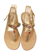 Positano Metallic Gold Multicolor Jeweled Thong Sandal Made In Italy Siz... - $60.00