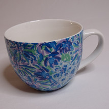 Lilly Pulitzer Blue Floral 12 fl oz Coffee Mug Tea Cup White Handle Pret... - $6.66