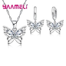 New Fashion 925 Silver Jewelry Sets Shining Clear Austrian Crystal Inlaid Butter - £17.80 GBP