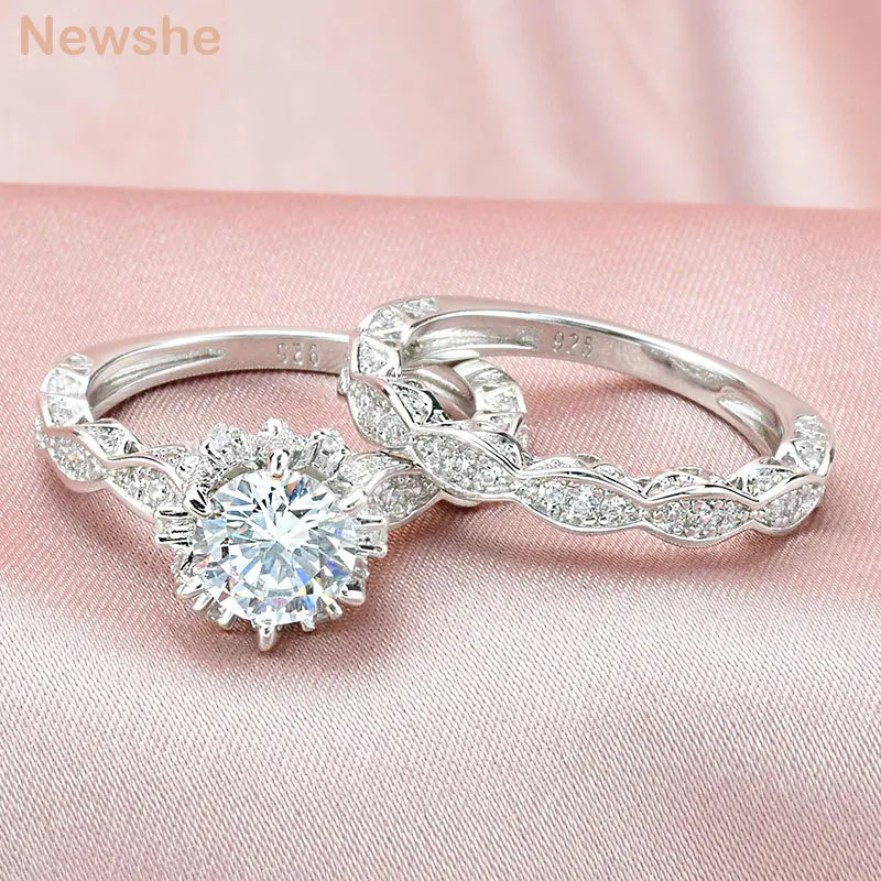 Ewshe 2 6ct brilliant round cut aaaaa cz vintage wedding ring set for women genuine 925 thumb200