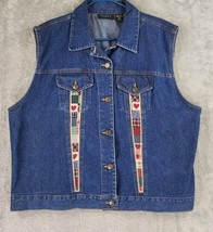 Cassee&#39;s Jean Vest Womens XXL Blue Denim Western Heart Patchwork Y2K Vintage - £28.48 GBP