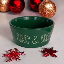 Rae Dunn Pet Bowl &quot;Furry &amp; Bright&quot;  Pet Ceramic Bowl Holiday Green Large... - $36.83