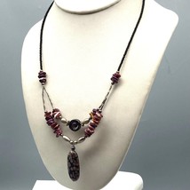 Vintage Firework Obsidian Pendant Necklace, Double Drape with Stone, Coral - £40.55 GBP