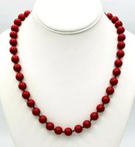 Vintage Hand Knotted Red Bead Necklace Barrel Clasp - $19.80