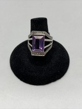 Stunning Silver Tone Round Simulated Square Purple Stone Ring  Size 7 KG... - $14.85