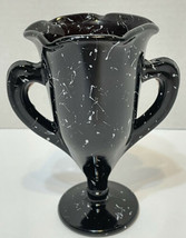 Pedestal Flower Vase Black White Paint Splatters Double Handle Ruffle Edge 6 In - £15.68 GBP