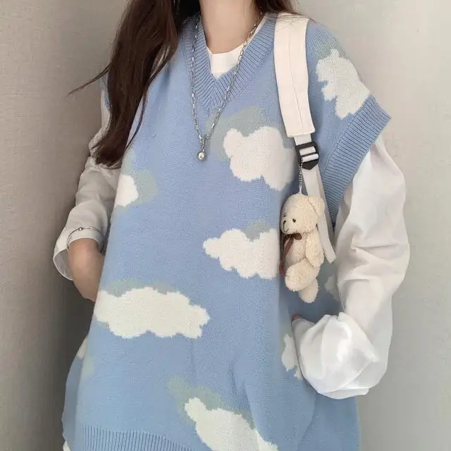   Women&#39;s Warm Tunic Women&#39;s Vest Cute Cloud Preppy Korean Stype Pullove... - £95.55 GBP