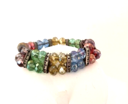Women&#39;s Stretch Bracelet Double Strand Multicolor Sparkling AB Faceted Beads - £6.32 GBP