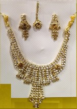 Stone Studded Golden Bridal Necklace Set - £12.49 GBP