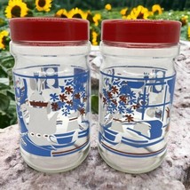 VTG Anchor Hocking Maxwell House Coffee 2 x Glass Canisters Jar Red White Blue - £10.22 GBP