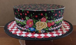 Mary Engelbreit Hat Shaped Gift Storage Box Decor 2000 Cherries Flowers - £18.05 GBP
