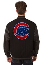 MLB Chicago Cubs Wool &amp; Leather Reversible Jacket  Embroidered Patch Logos Black - £212.38 GBP