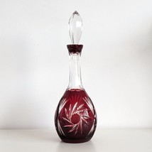 Vintage German Hand Cut to Clear Ruby Crystal Glass Decanter, Large - $65.20
