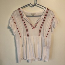 LUCKY BRAND Womens White Embroidered Short Sleeve V Neck Tunic Top Size:Lg - £16.49 GBP