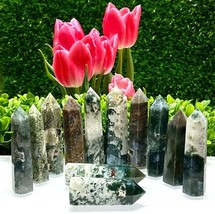 Wholesale Lot 2 Lb Natural Moss Agate Obelisk Tower Point Crystal Healing - £85.10 GBP