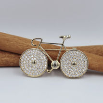1.70 Ct Round Cut Simulated Diamond Bicycle Brooch Pin Gold Plated 925 Silver - £147.95 GBP
