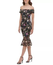 GUESS Off-The-Shoulder Lace Midi Dress Black Floral Size 2 $128 - £30.86 GBP
