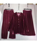 Vtg Y2K Denim &amp; Co 3pc Burgundy Velour Outfit Women&#39;s M Button Shirt Ski... - $91.02 CAD
