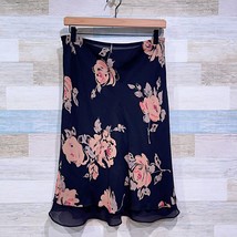 Amorose 100% Silk Chiffon Floral Layered Hem Skirt Black Pull On Womens 30&quot; - $34.64