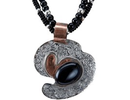 Randy Glover Sterling Engraved Abstract Cowboy Art Silver Copper and Onyx Mixed - £200.68 GBP