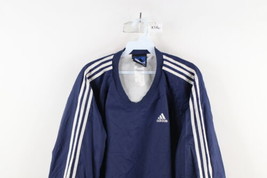 Vtg 90s Adidas Mens Medium Distressed Spell Out Lined Windbreaker Jacket Blue - £42.60 GBP