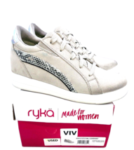 Ryka Viv Leather Lace-Up Sneakers with Animal Accent-  Cloud Grey, 10M  *USED* - £16.28 GBP