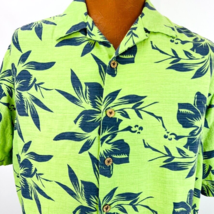 Caribbean Hawaiian Aloha L Shirt Bark Cloth Hibiscus Coconut Buttons Green - £39.30 GBP
