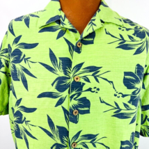 Caribbean Hawaiian Aloha L Shirt Bark Cloth Hibiscus Coconut Buttons Green - £39.90 GBP