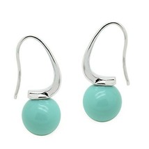 Elongated Hook Blue Resin Ball Earrings Women Fashion Rhodium Plated Jewelry - £47.08 GBP