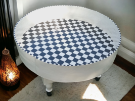 Black and white round cedar coffee table, hand painted Moroccan Low tea table  - £329.69 GBP