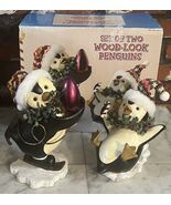 Set of 2 Christmas penguins Wood-Look Purple Ornament Costco Christmas N... - $1,067.75 MXN