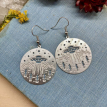 UFO UAP Hovering Over Forest Earrings - £7.75 GBP